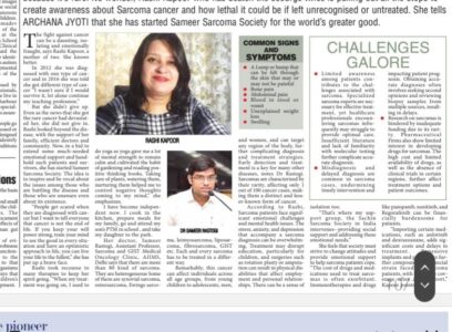 Prime newspaper of Delhi “The Pioneer” has recognized our efforts and stood together with us to spread the word on the occasion of sarcoma awareness month 2023 ! We are proud and express our sincere gratitude towards it.